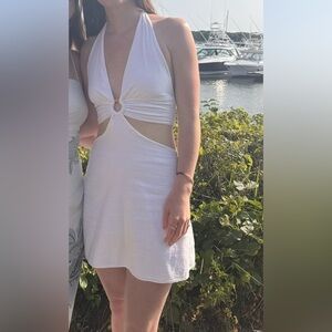 White Halter Cutout Dress